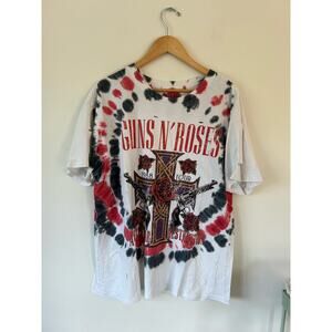 Guns N' Roses mens t shirt size 1X white with red/blue tie dye distressed